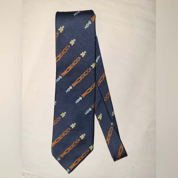 Wemlon By Wembley Castle Tie Navy Blue Brown - Picture 2 of 7